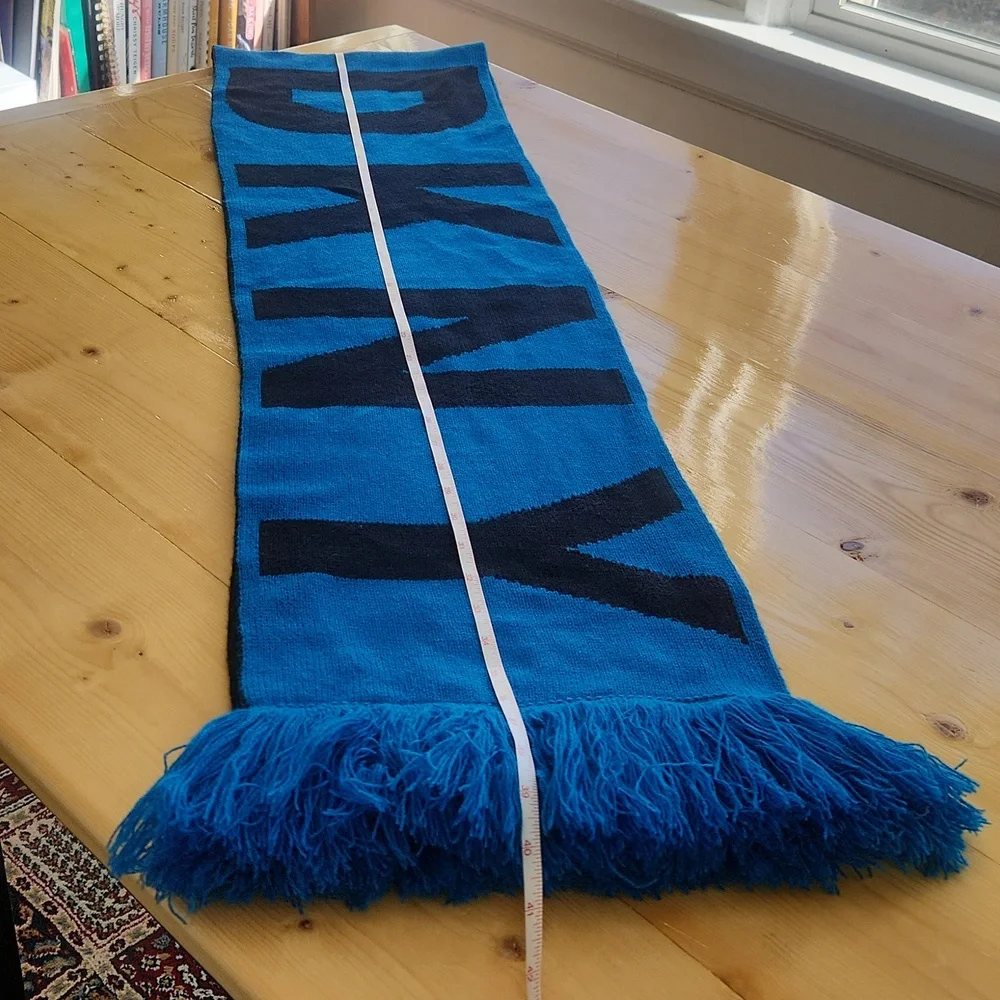 DKNY Womens BOLD Logo Fringe Scarf Wrap Black Blue One Size - Picture 11 of 12